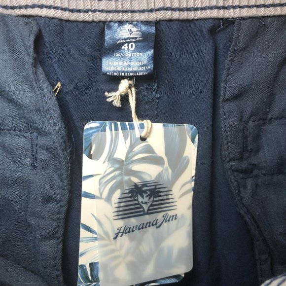 *Havana Jim Mens Shorts Size 40 Navy Zip Draw String 100% Cotton Comfort Pockets - Picture 4 of 9